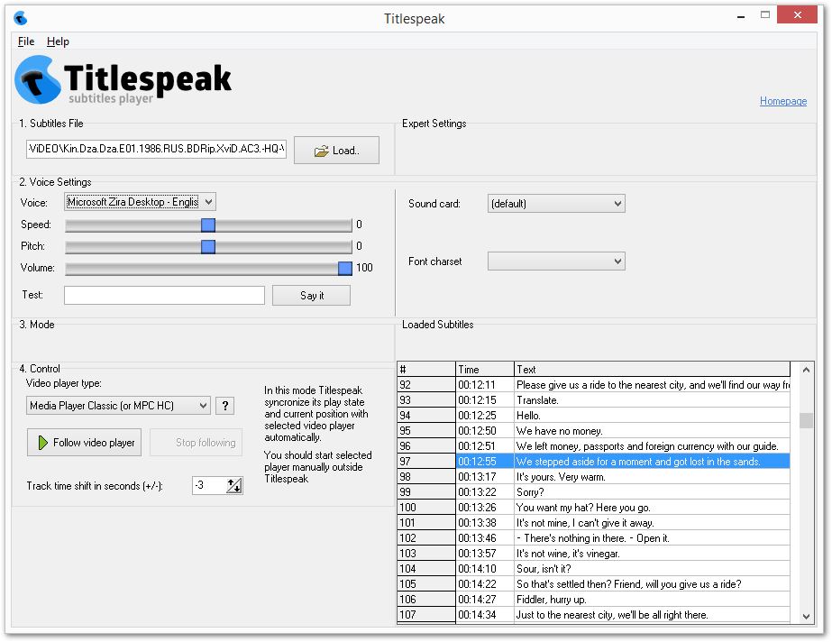 TitleSpeak text to speech subtitles player